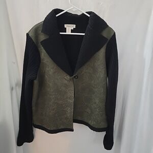 Coldwater Creek Women's Jacket Size L Flowers Paisley Green Black Toggle Closure